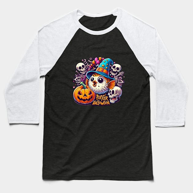 Puffer Fish Puffer Halloween Baseball T-Shirt by BukovskyART